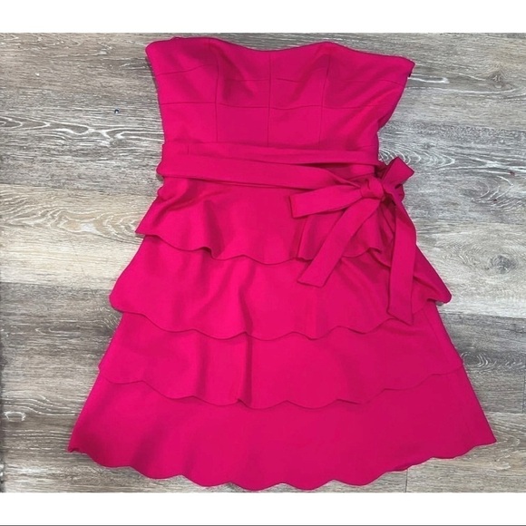 Cynthia Steffe Sz 8 Pink Tiered Scalloped Layered m Ponte Knit Strapless Dress - Picture 6 of 12